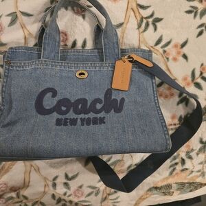 Coach Denim Tote with Tan Leather Tag